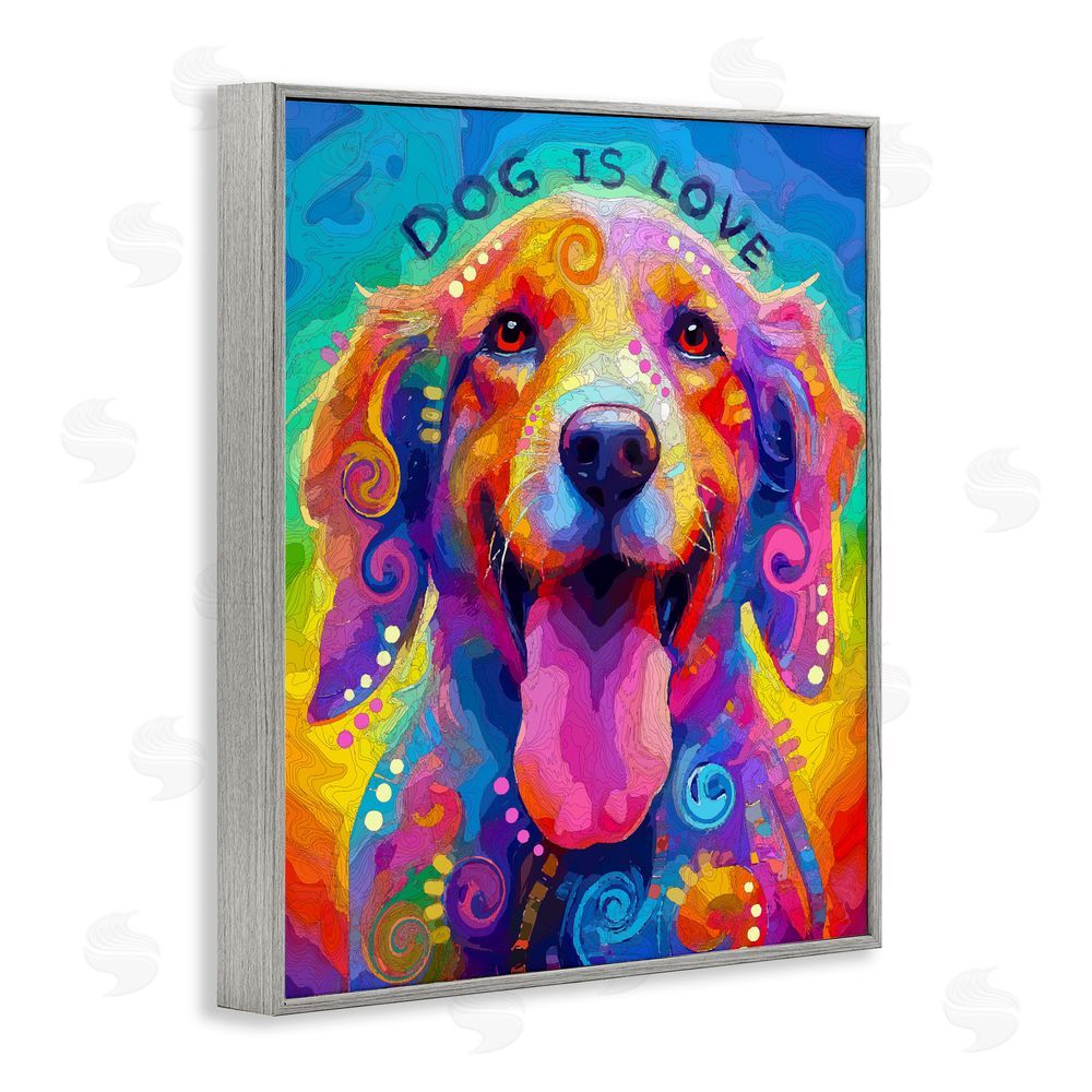 Dean Russo- Evolution Collection Dog Is Love Swirled Pattern Gray Framed Giclee Print Wall Art
