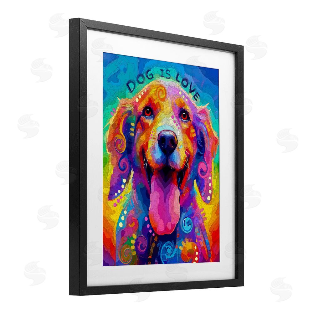 Dean Russo- Evolution Collection Dog Is Love Swirled Pattern Black Framed Print Under Glass Wall Art