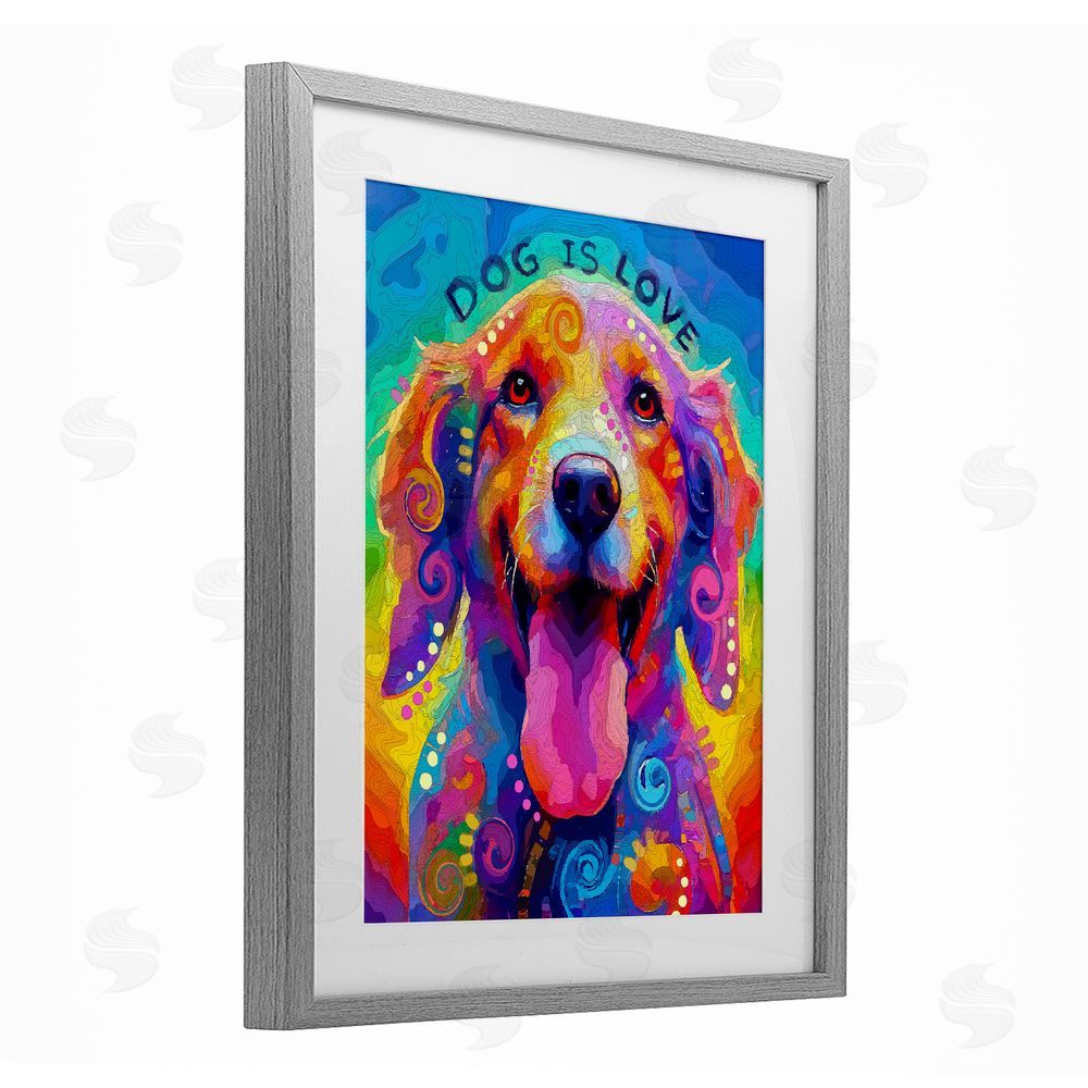 Dean Russo- Evolution Collection Dog Is Love Swirled Pattern Gray Framed Print Under Glass Wall Art