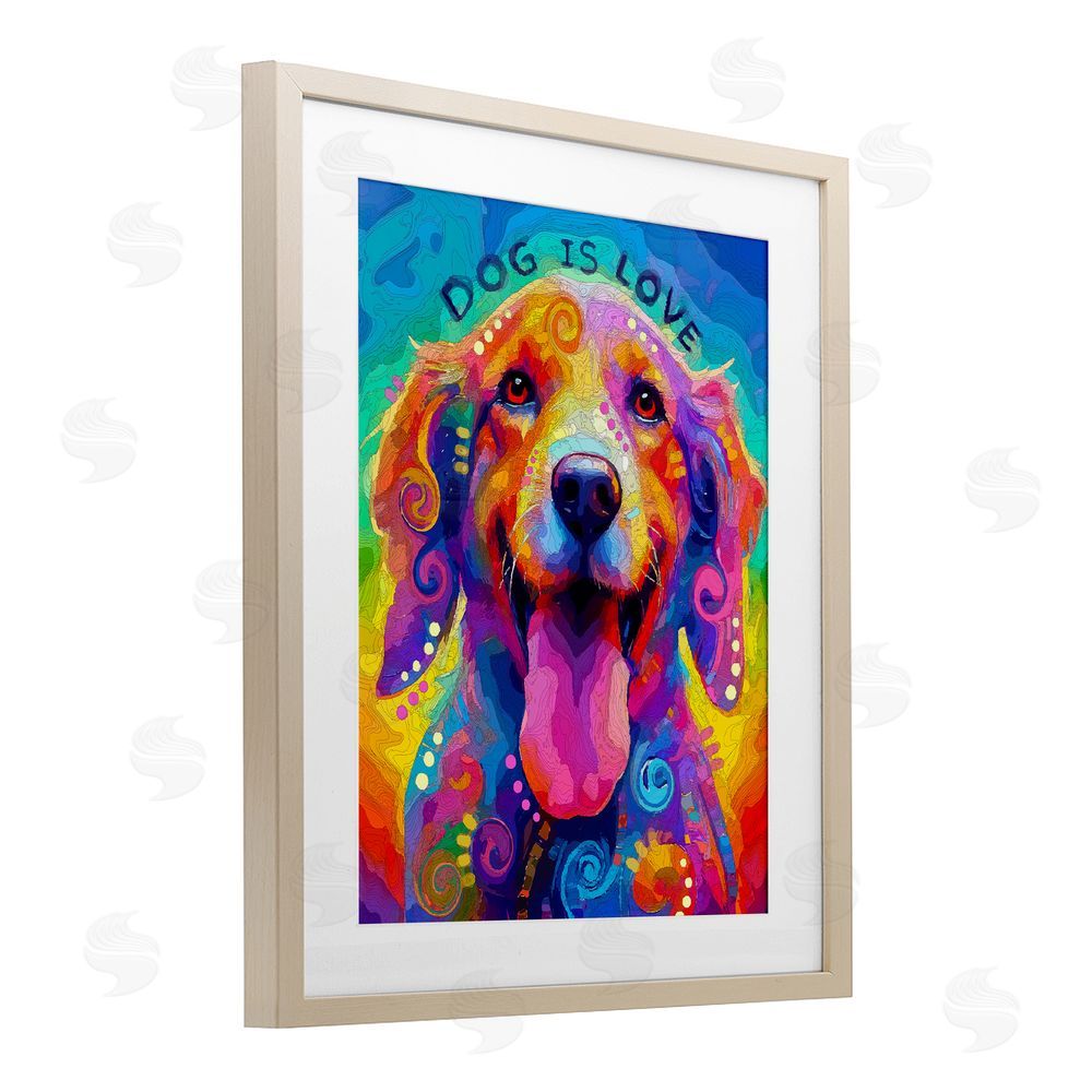 Dean Russo- Evolution Collection Dog Is Love Swirled Pattern Brown Framed Print Under Glass Wall Art