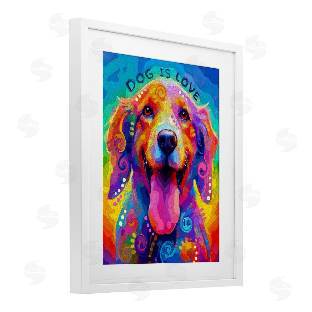 Dean Russo- Evolution Collection Dog Is Love Swirled Pattern White Framed Print Under Glass Wall Art
