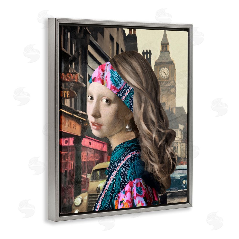Sasha Carnaby Street Remix Painting Gray Floating Frame Canvas Wall Art Print