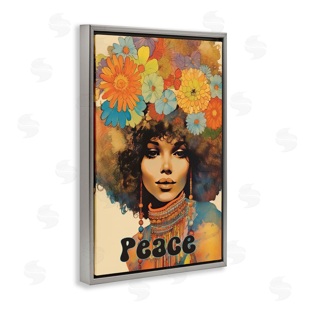 Sasha Peace Groovy Afro Girl Gray Floating Frame Canvas Wall Art Print
