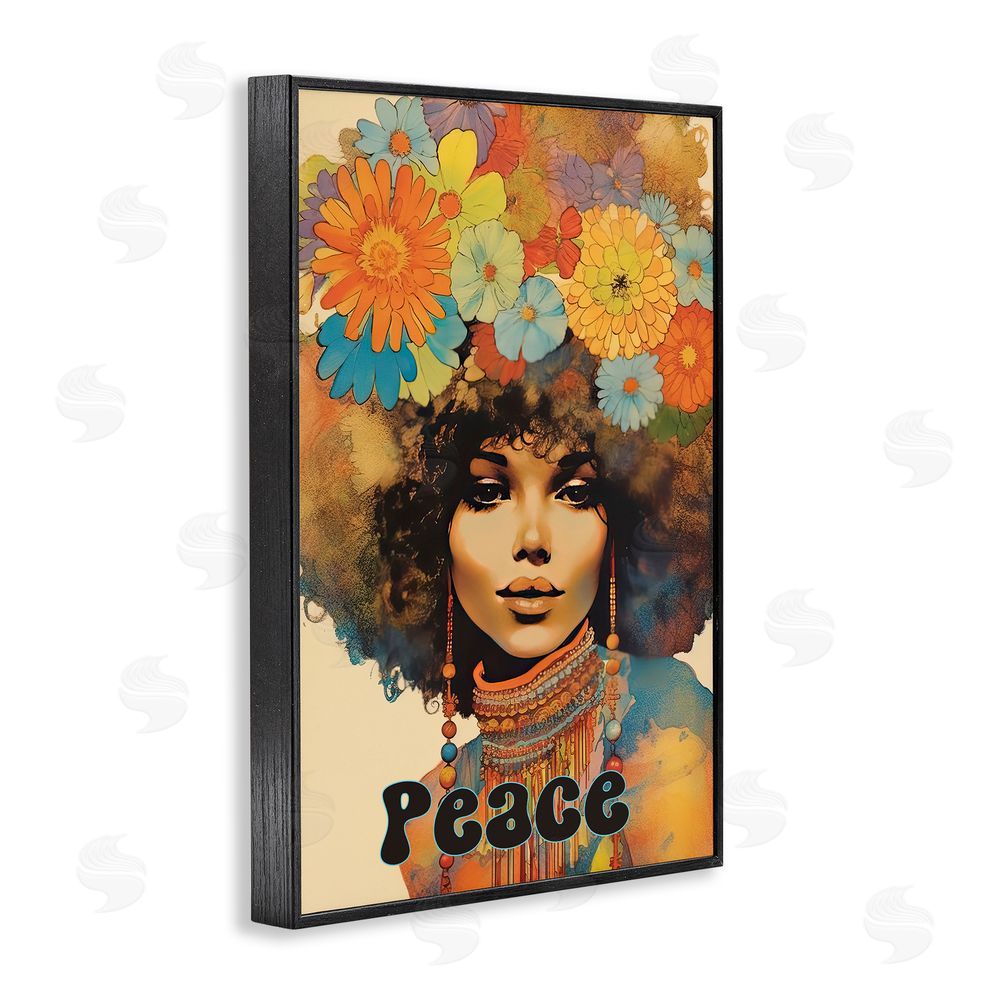 Sasha Peace Groovy Afro Girl Black Framed Giclee Print Wall Art
