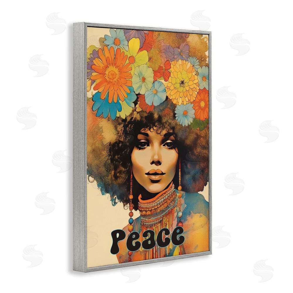 Sasha Peace Groovy Afro Girl Gray Framed Giclee Print Wall Art