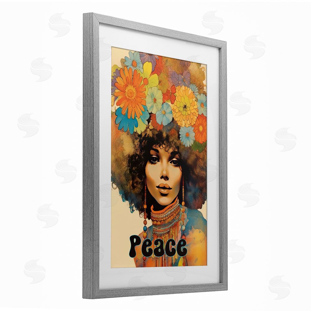 Sasha Peace Groovy Afro Girl Gray Framed Print Under Glass Wall Art