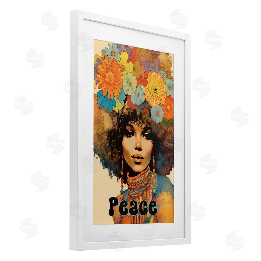 Sasha Peace Groovy Afro Girl White Framed Print Under Glass Wall Art