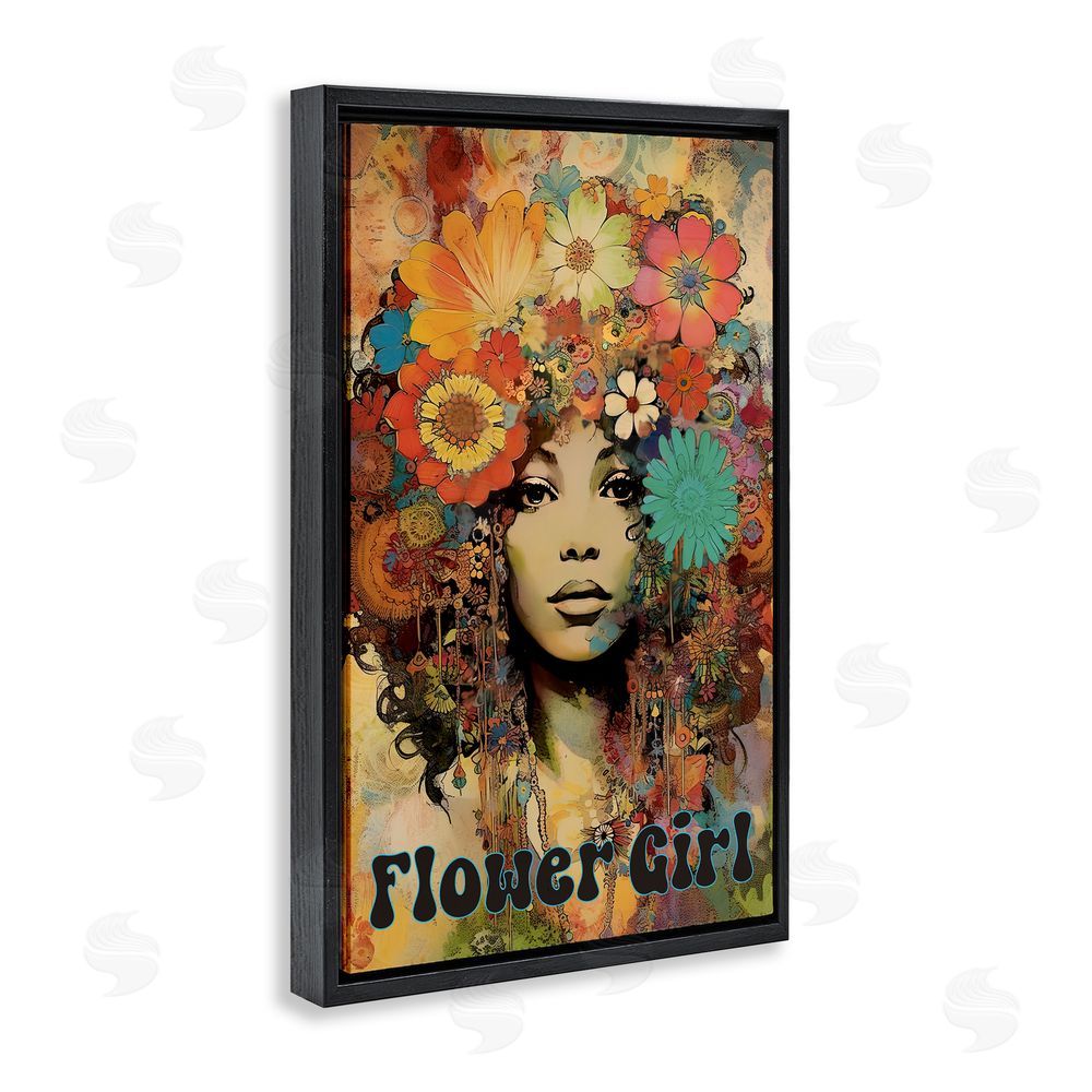 Sasha Bohemian Flower Girl Black Floating Frame Canvas Wall Art Print