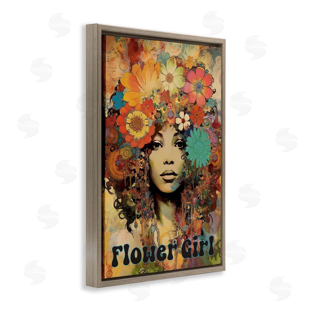 Sasha Bohemian Flower Girl Brown Floating Frame Canvas Wall Art Print