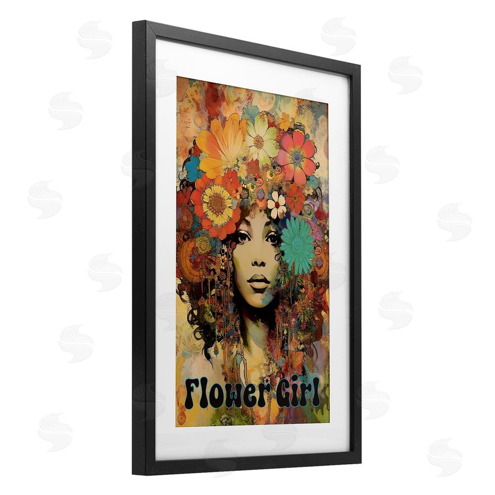 Sasha Bohemian Flower Girl Black Framed Print Under Glass Wall Art