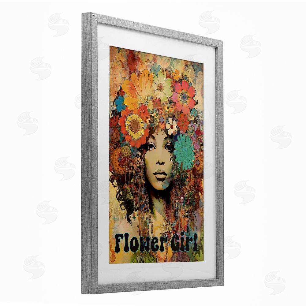 Sasha Bohemian Flower Girl Gray Framed Print Under Glass Wall Art