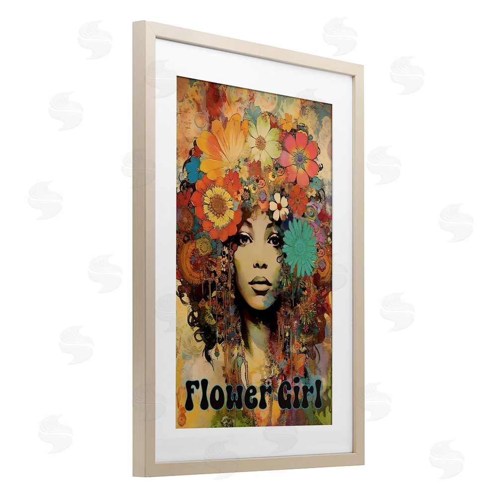 Sasha Bohemian Flower Girl Brown Framed Print Under Glass Wall Art