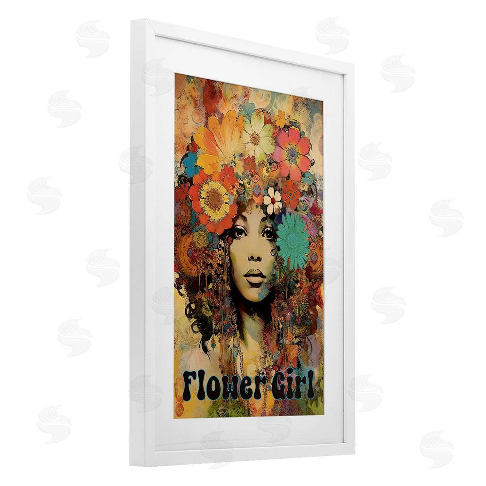 Sasha Bohemian Flower Girl White Framed Print Under Glass Wall Art