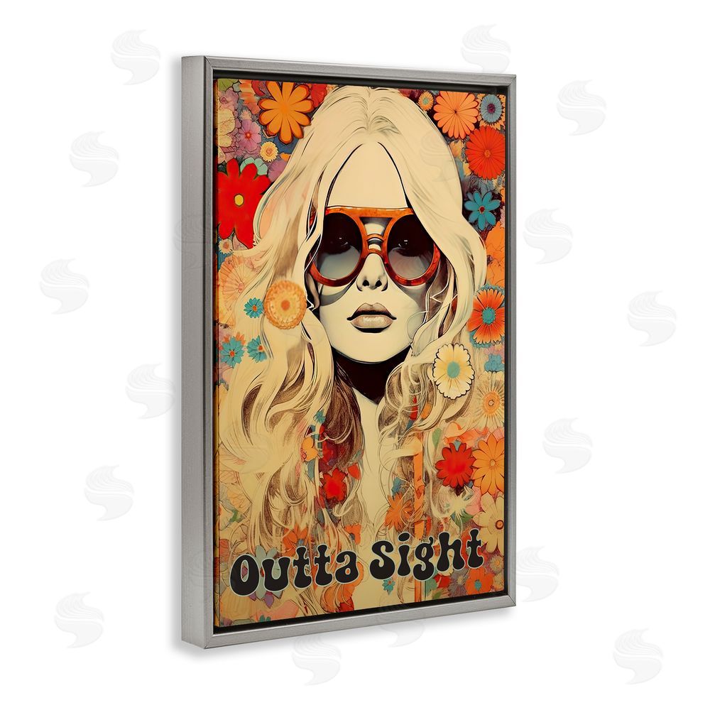 Sasha Outta Sight Hippie Girl Gray Floating Frame Canvas Wall Art Print