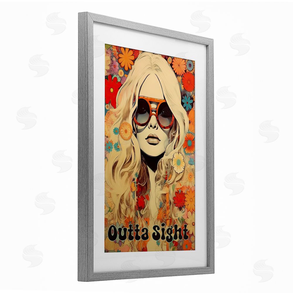Sasha Outta Sight Hippie Girl Gray Framed Print Under Glass Wall Art