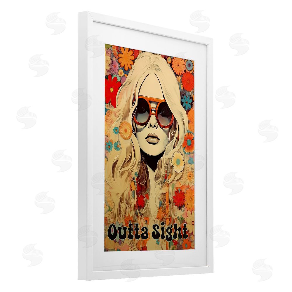 Sasha Outta Sight Hippie Girl White Framed Print Under Glass Wall Art