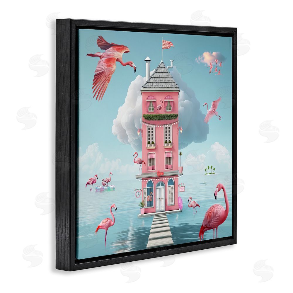 Lori Lea Studios Flamingo Hotel on Water Black Floating Frame Canvas Wall Art Print