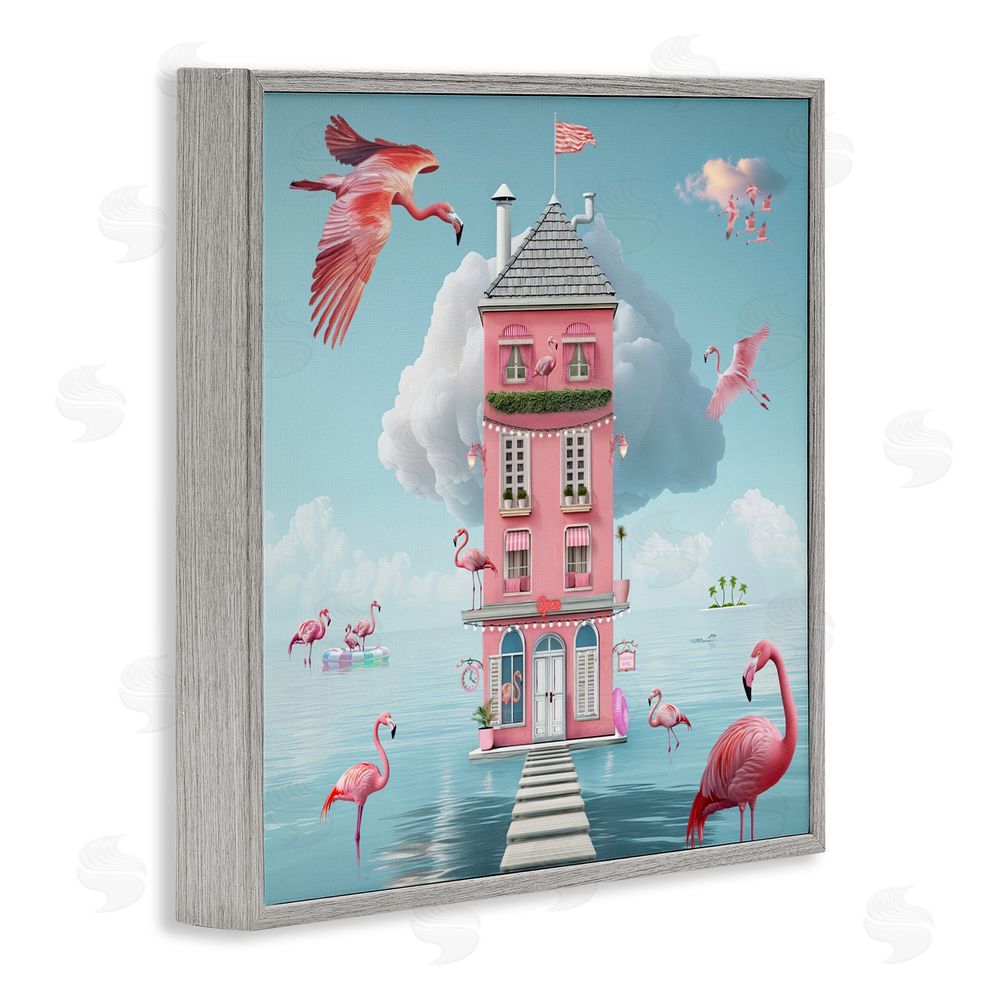 Lori Lea Studios Flamingo Hotel on Water Gray Framed Giclee Print Wall Art