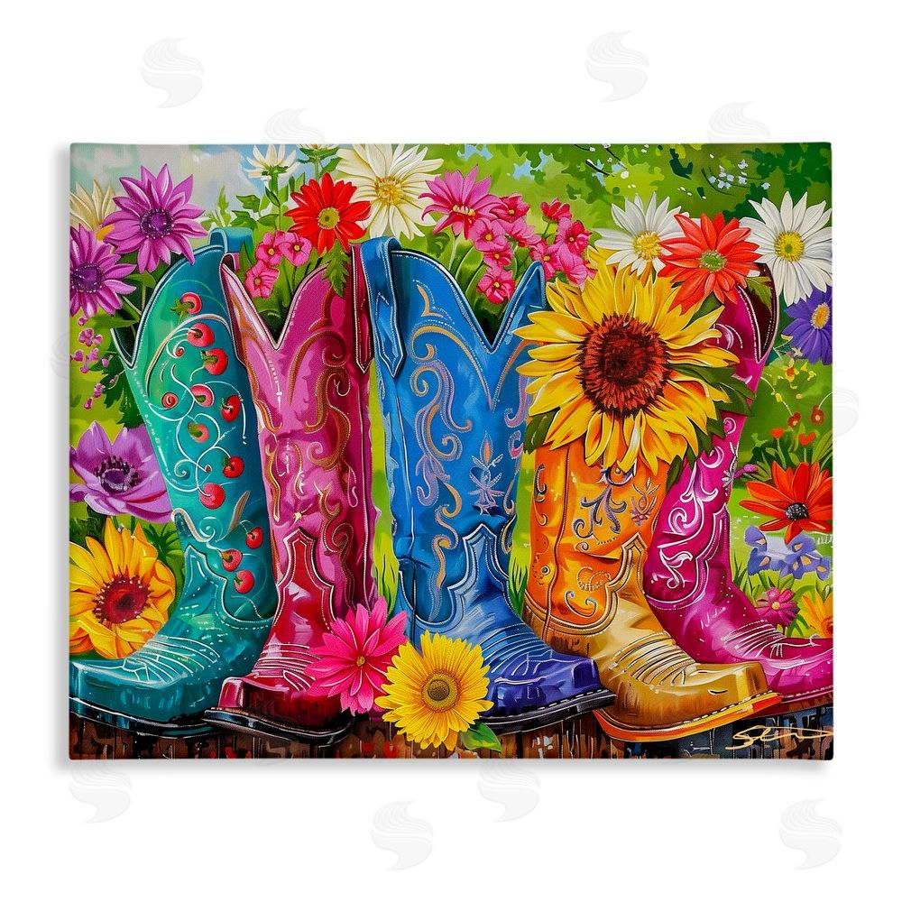 Shawna Stewart Cowboy Boots and Sunflowers Stretched Canvas Wall Art Print