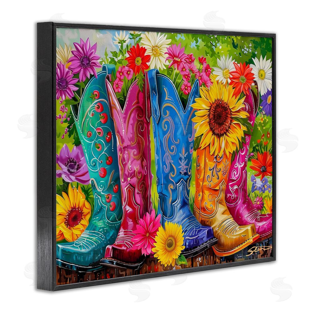Shawna Stewart Cowboy Boots and Sunflowers Black Framed Giclee Print Wall Art