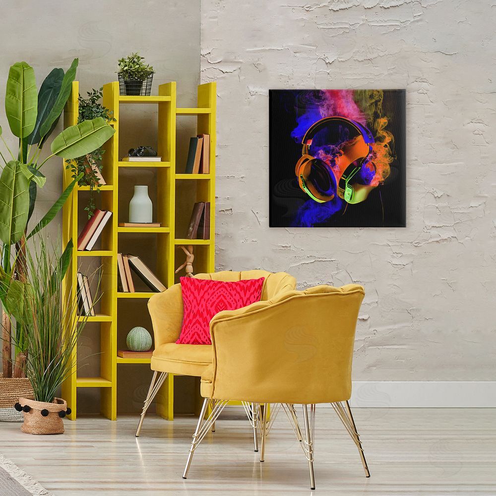 Sasha Power Play Headphones Stretched Canvas Wall Art Print in Room
