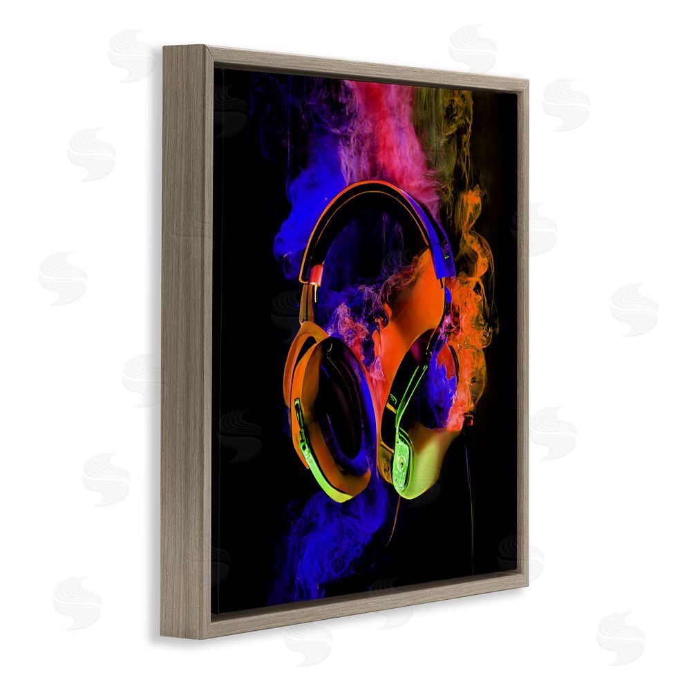 Sasha Power Play Headphones Brown Floating Frame Canvas Wall Art Print