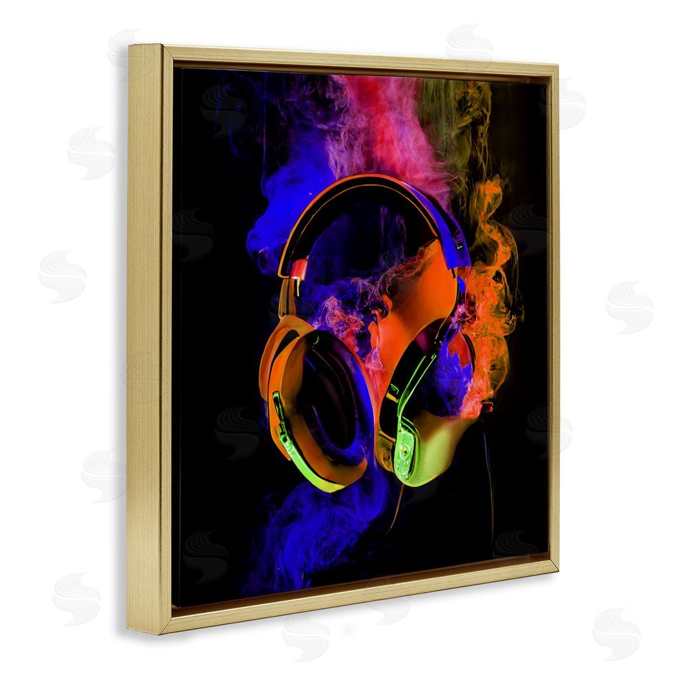 Sasha Power Play Headphones Gold Floating Frame Canvas Wall Art Print