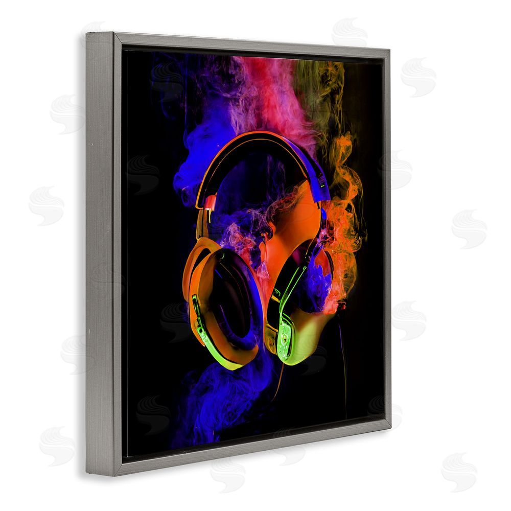 Sasha Power Play Headphones Gray Floating Frame Canvas Wall Art Print
