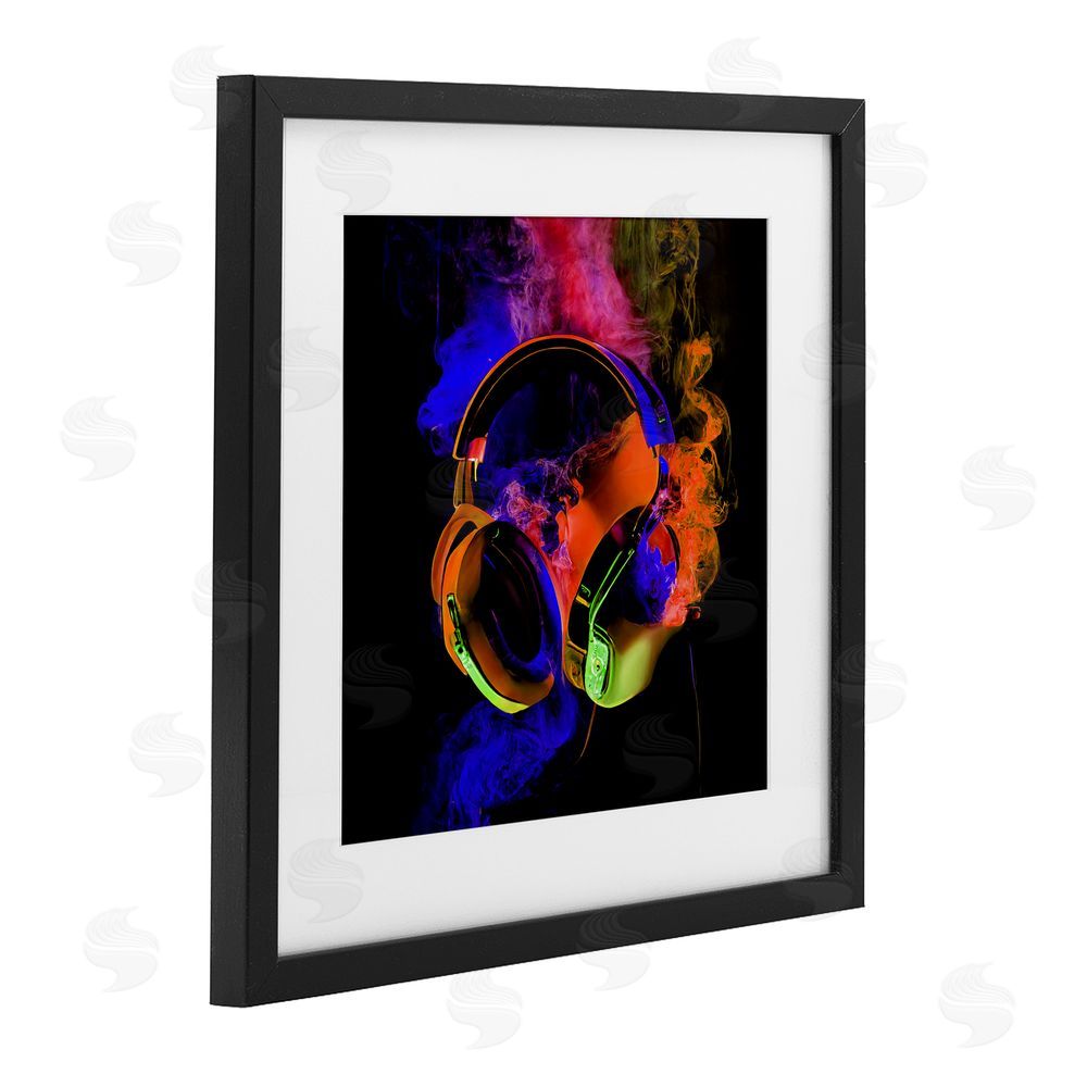 Sasha Power Play Headphones Black Framed Print Under Glass Wall Art
