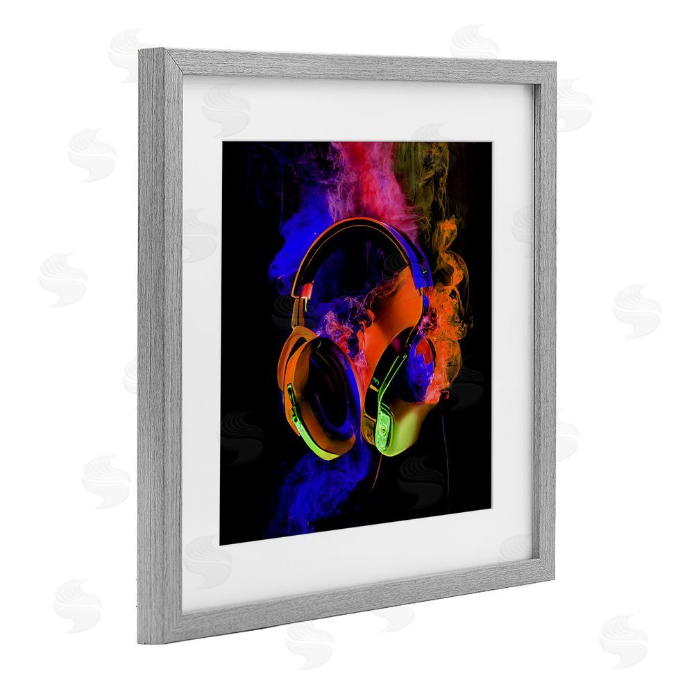 Sasha Power Play Headphones Gray Framed Print Under Glass Wall Art