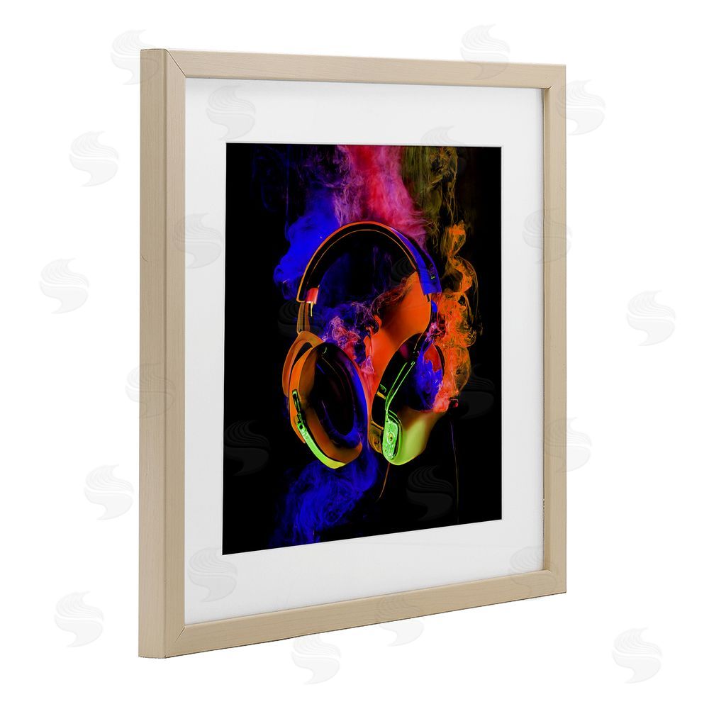 Sasha Power Play Headphones Brown Framed Print Under Glass Wall Art