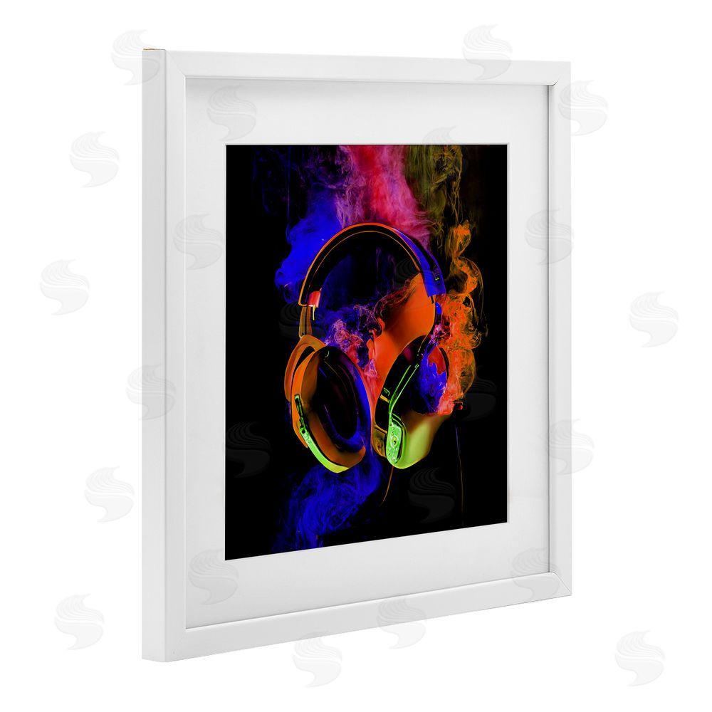 Sasha Power Play Headphones White Framed Print Under Glass Wall Art
