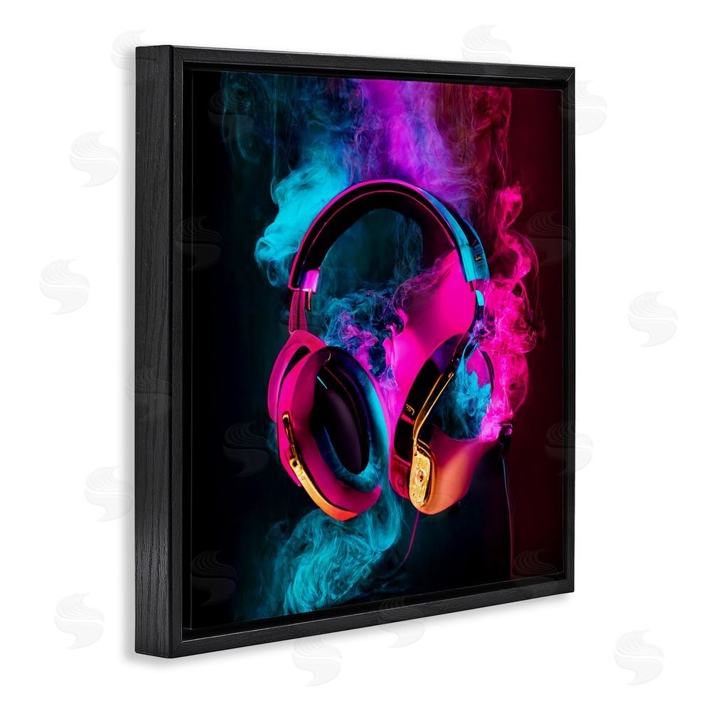 Sasha Power Play Pink & Blue Headphones Black Floating Frame Canvas Wall Art Print