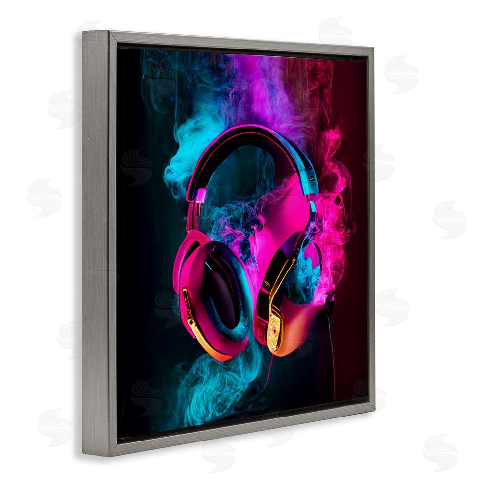 Sasha Power Play Pink & Blue Headphones Gray Floating Frame Canvas Wall Art Print