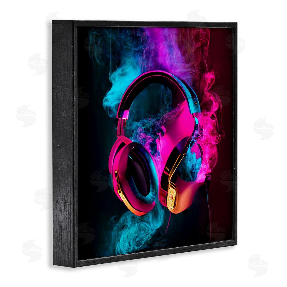 Sasha Power Play Pink & Blue Headphones Black Framed Giclee Print Wall Art