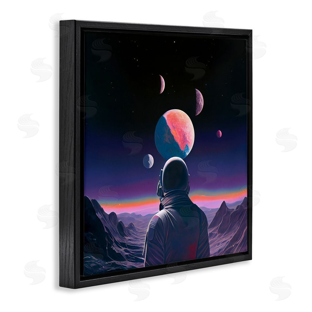 Sasha Astronaut & Purple Toned Terrain Black Floating Frame Canvas Wall Art Print