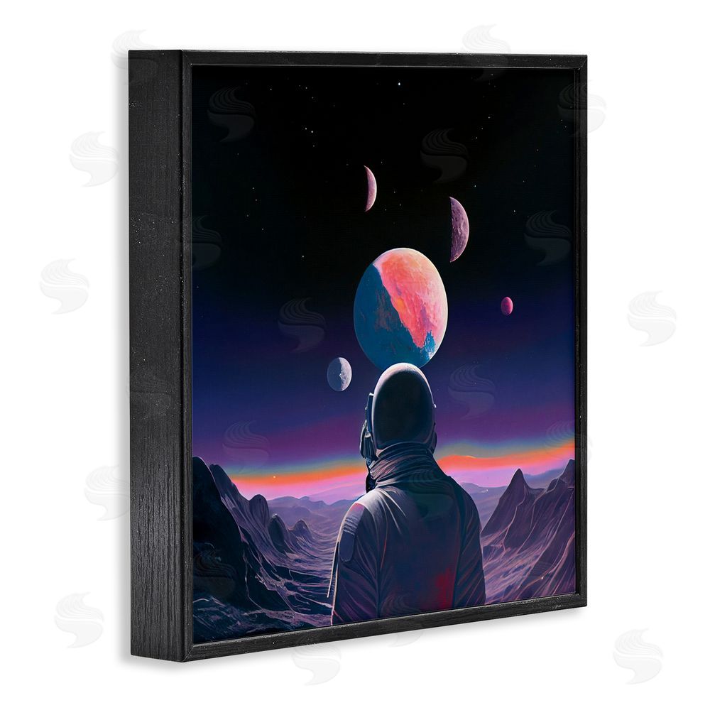 Sasha Astronaut & Purple Toned Terrain Black Framed Giclee Print Wall Art