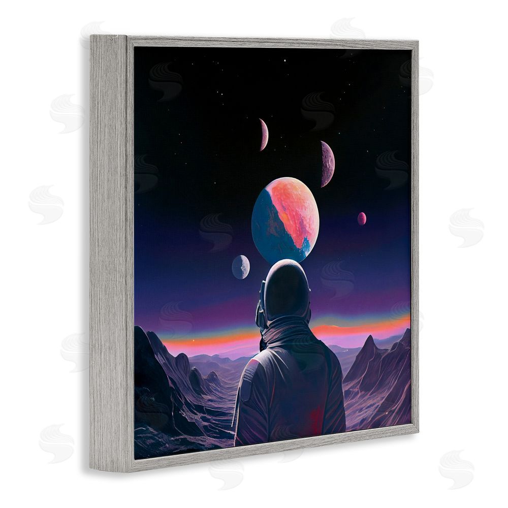 Sasha Astronaut & Purple Toned Terrain Gray Framed Giclee Print Wall Art