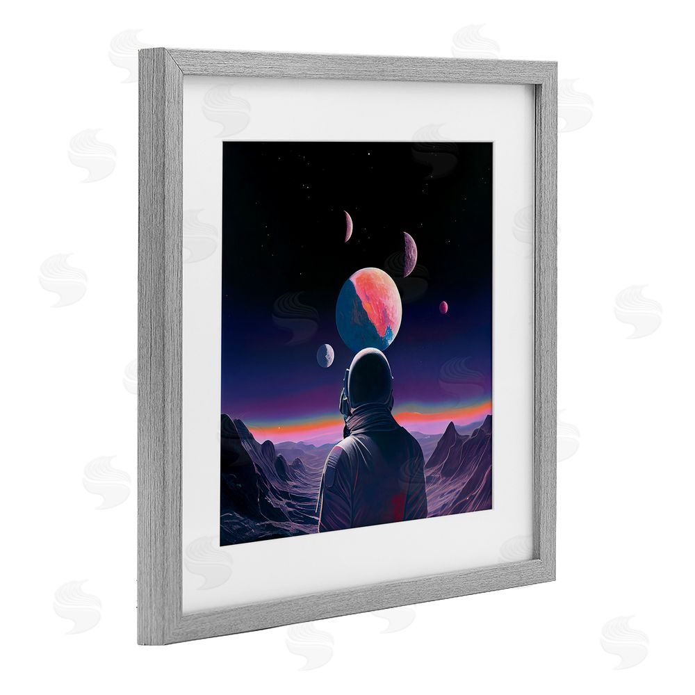 Sasha Astronaut & Purple Toned Terrain Gray Framed Print Under Glass Wall Art