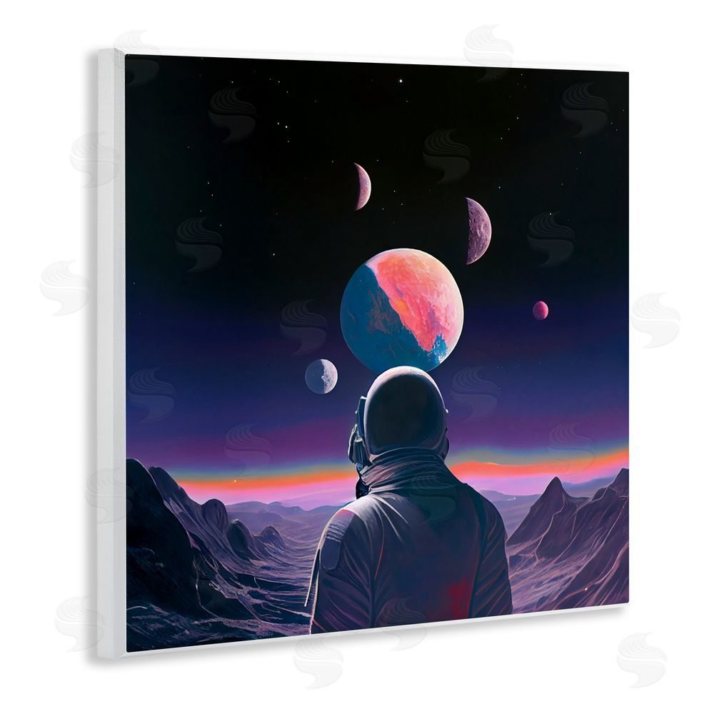 Sasha Astronaut & Purple Toned Terrain Wooden Wall Plaque Art Print