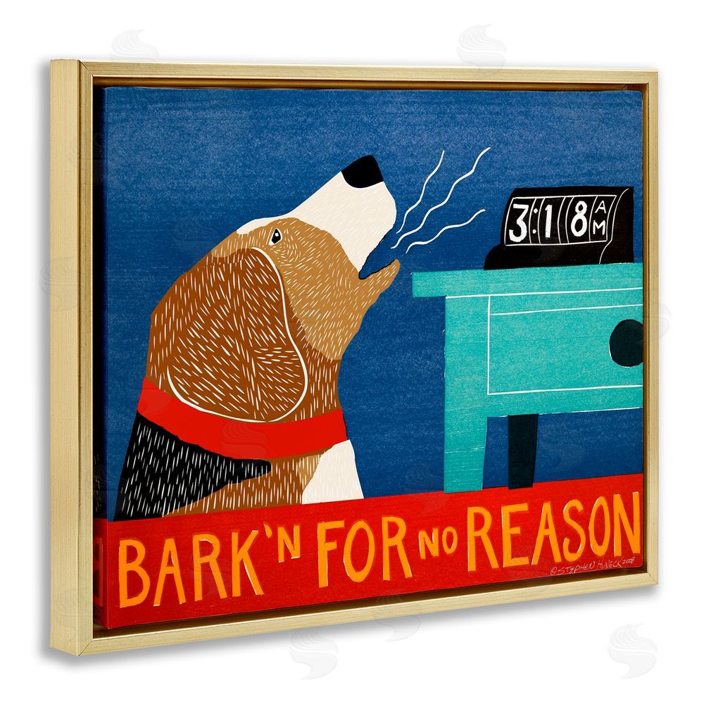 Stephen Huneck Bark'n For No Reason Gold Floating Frame Canvas Wall Art Print