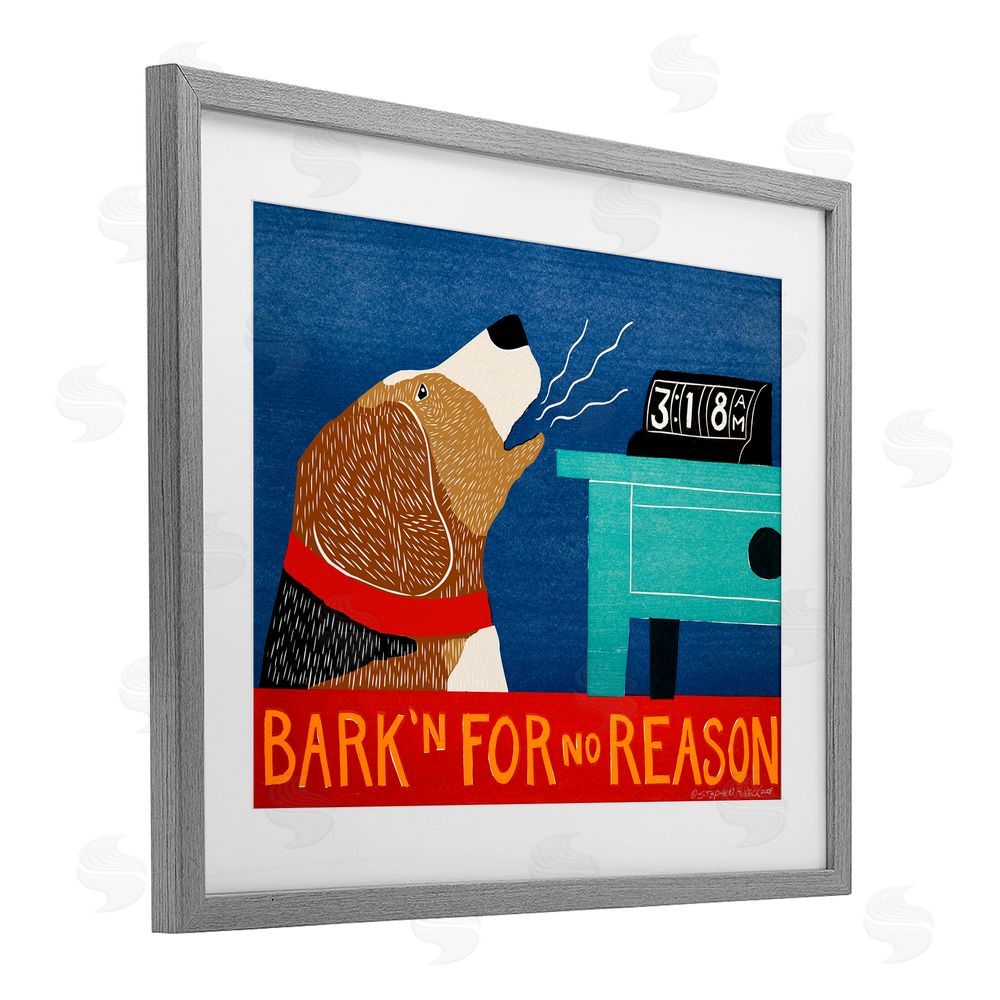 Stephen Huneck Bark'n For No Reason Gray Framed Print Under Glass Wall Art