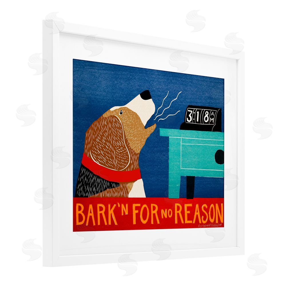 Stephen Huneck Bark'n For No Reason White Framed Print Under Glass Wall Art