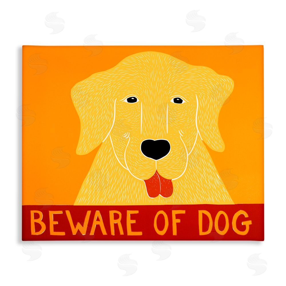 Stephen Huneck Beware Of Dog Yellow & Red Stretched Canvas Wall Art Print