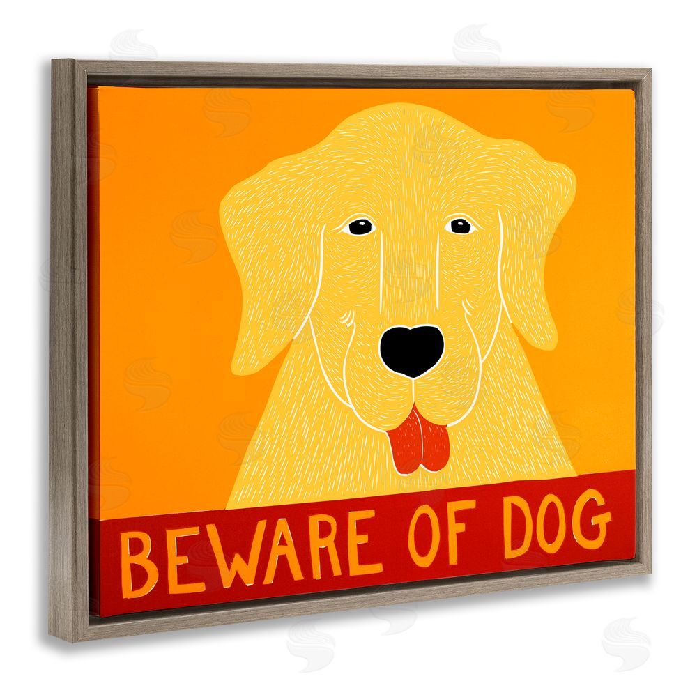 Stephen Huneck Beware Of Dog Yellow & Red Brown Floating Frame Canvas Wall Art Print