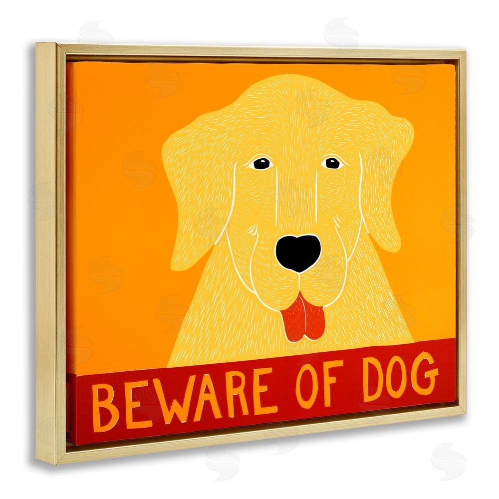 Stephen Huneck Beware Of Dog Yellow & Red Gold Floating Frame Canvas Wall Art Print