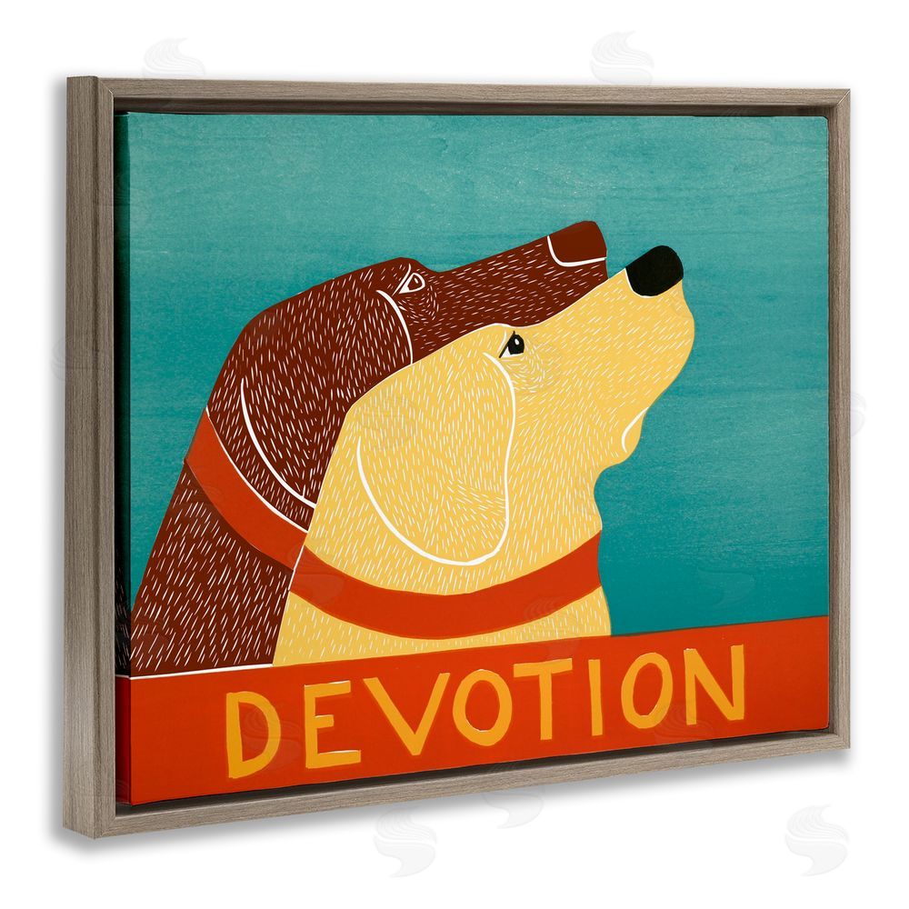 Stephen Huneck Devotion Dog Duo Brown Floating Frame Canvas Wall Art Print