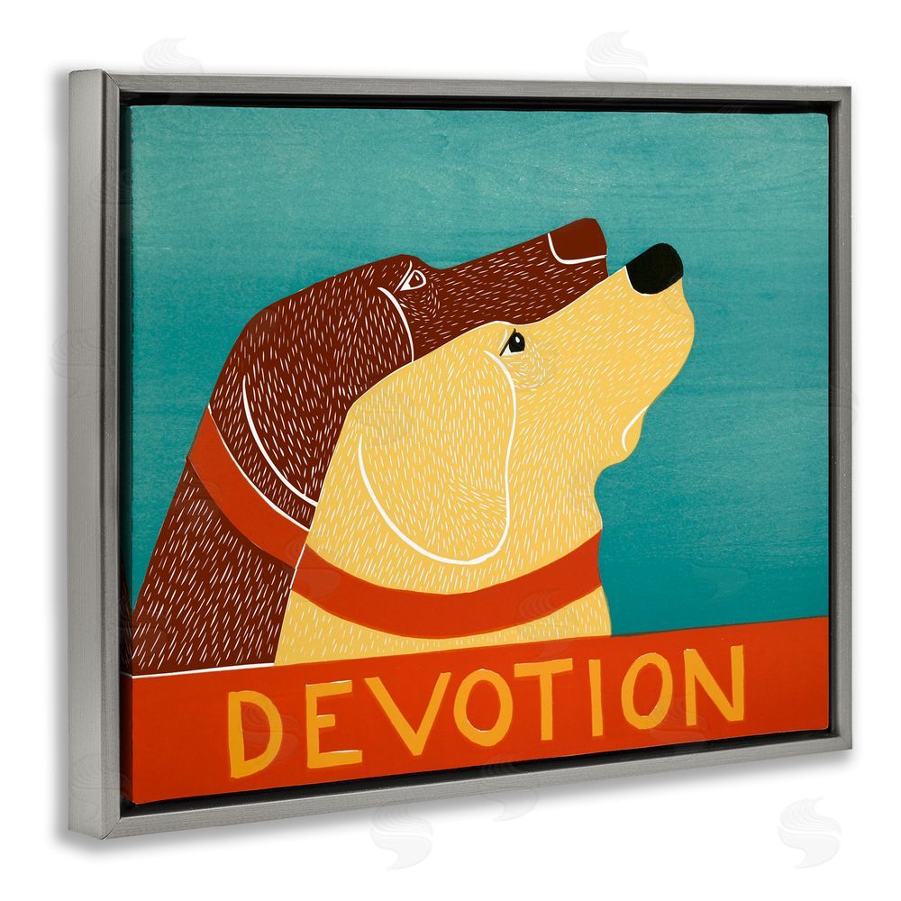 Stephen Huneck Devotion Dog Duo Gray Floating Frame Canvas Wall Art Print