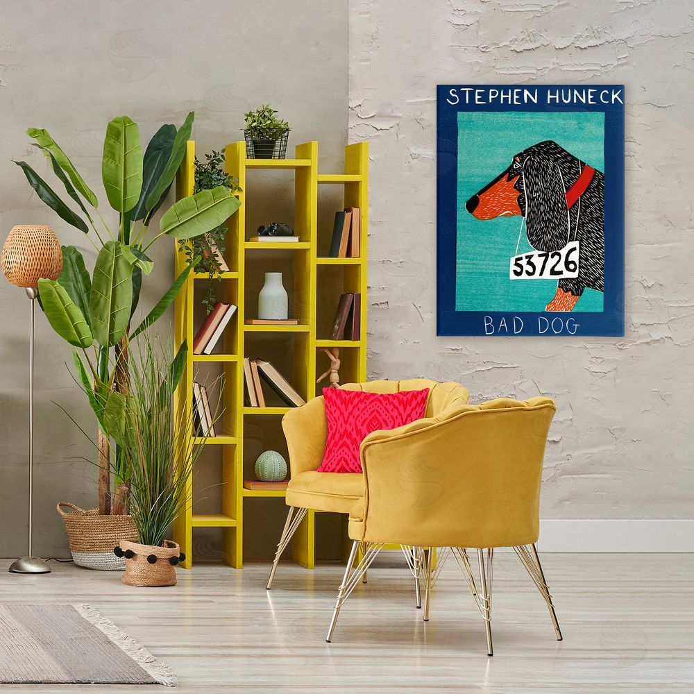 Stephen Huneck Bad Dog Dachshund Stretched Canvas Wall Art Print in Room