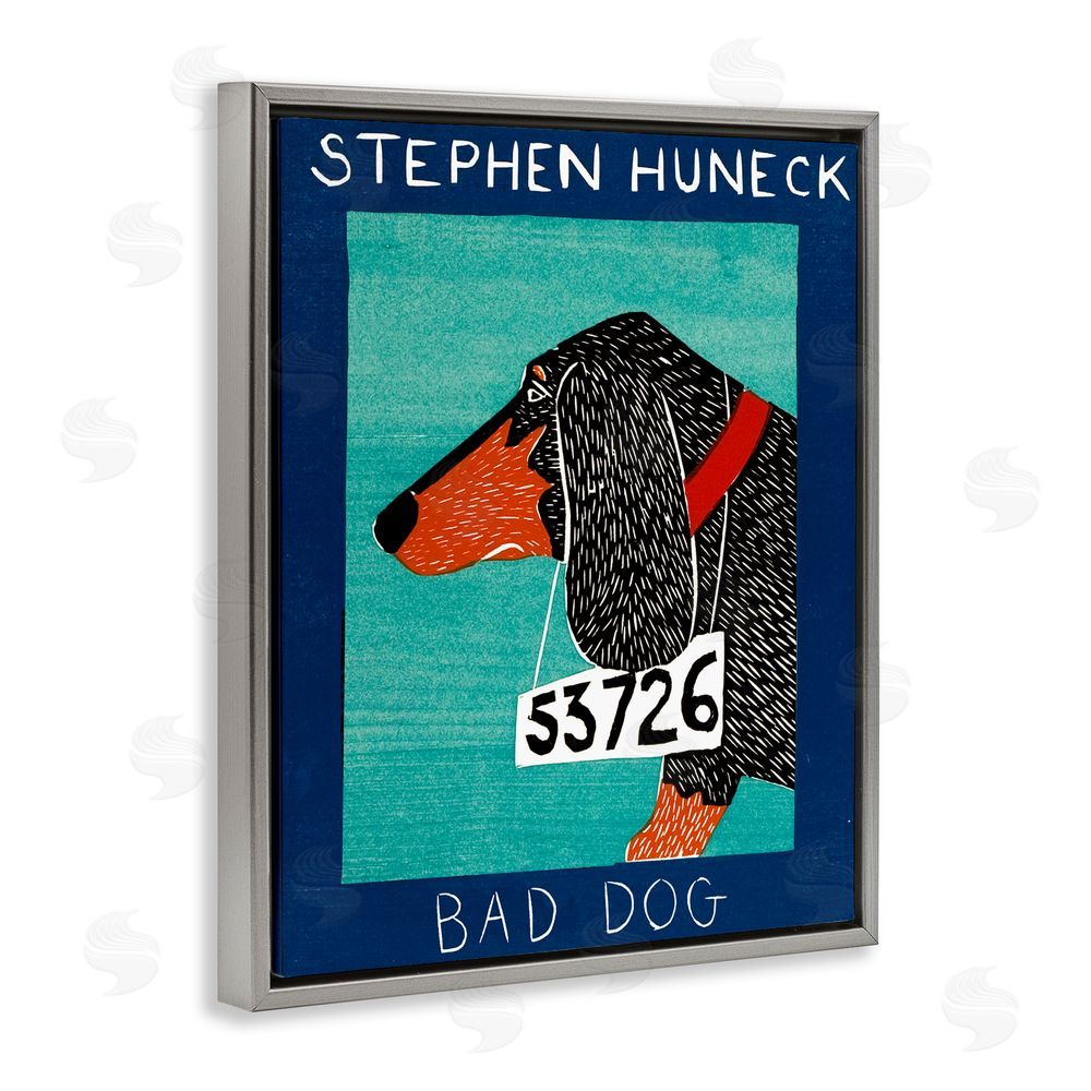 Stephen Huneck Bad Dog Dachshund Gray Floating Frame Canvas Wall Art Print